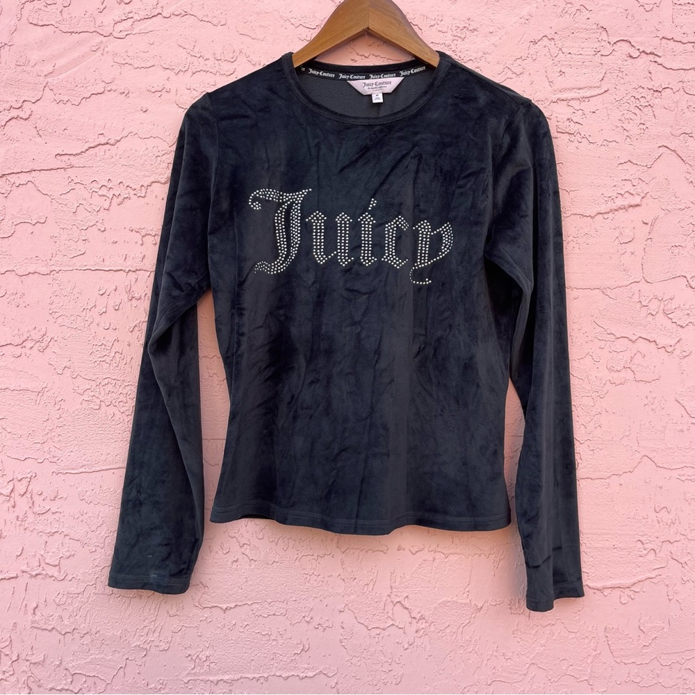 Juicy Couture Black Velour Embellished Sleepwear Top Velvet Y2K 90s Size Medium
